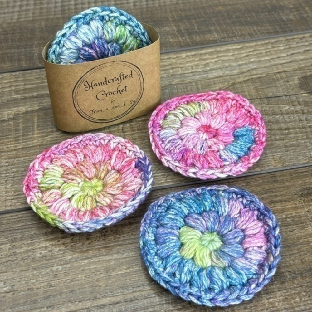 Handcrafted Crochet Face Round Scrubbies Makeup Remover Set Cotton Yarn